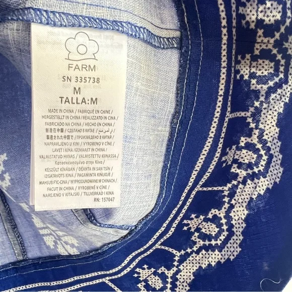 FARM Rio Tropical Printed Blue Euroflax Premium Linen Mini Dress Size Medium NWT - Picture 7 of 13